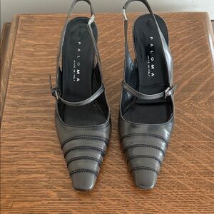 Black Leather Slingback Heels